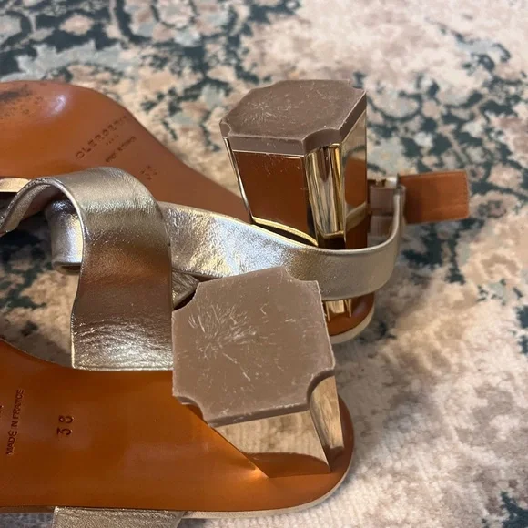 Robert Clergerie Gold Metallic Leather Strappy Sandals sz 38/US 7 - Picture 5 of 6